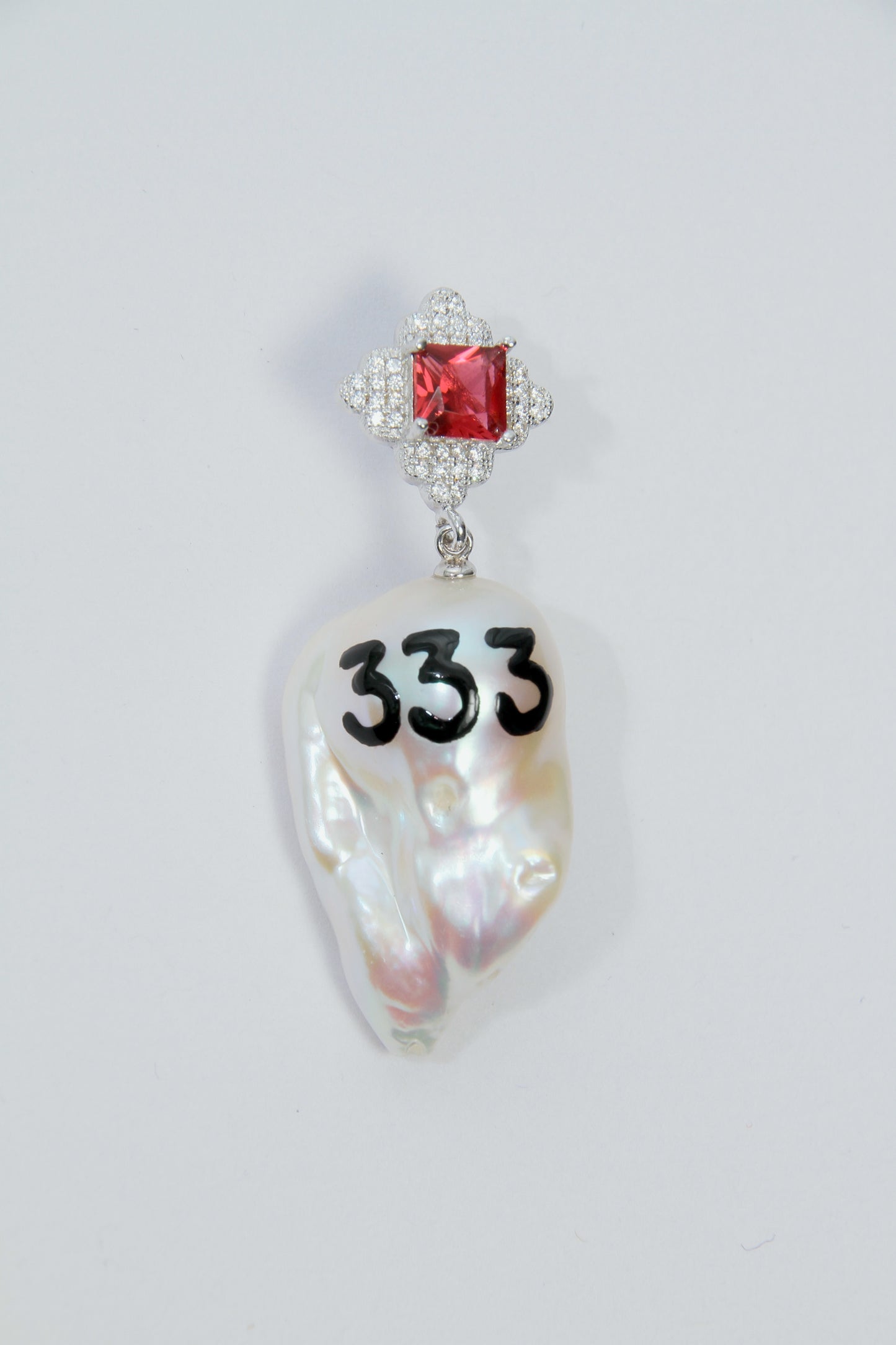 BAROQUE PEARL RED ZIRCONIA EARRING