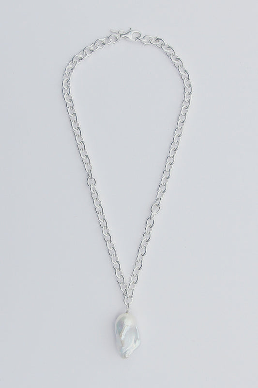 BAROQUE PEARL ROUND LINK NECKLACE