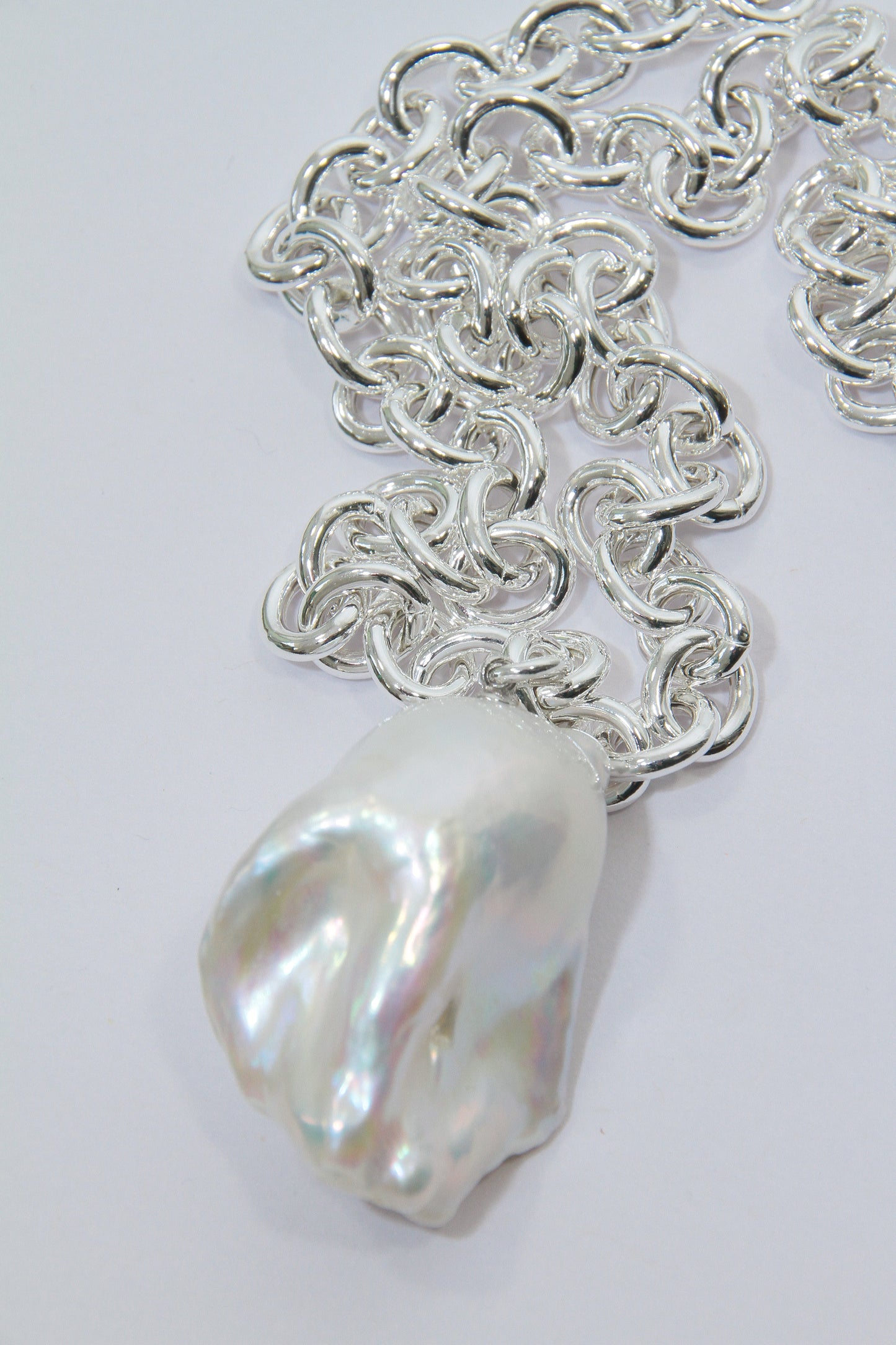 BAROQUE PEARL ROUND LINK NECKLACE