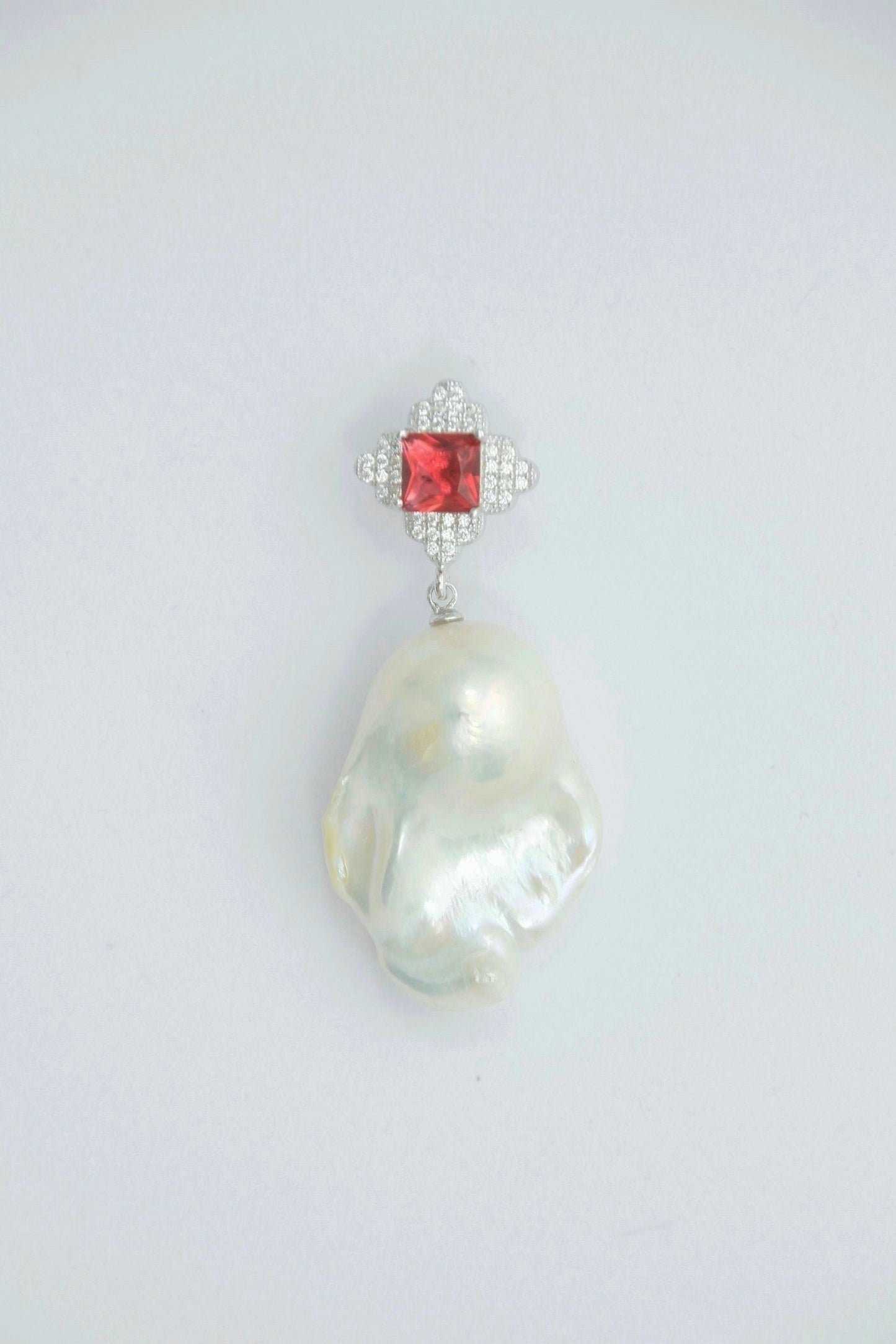 BAROQUE PEARL RED ZIRCONIA EARRING